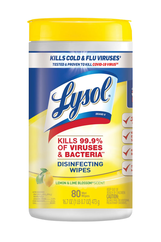 Reckitt Benckiser , Lysol Disinfecting Wipes , 80 Count  Lemon & Lime Blossom , 6 / cs