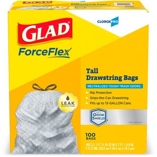 Clorox , Glad ForceFlexPlus Tall Trash Bags , 13 Gallon  100 Count  Unscented , 1 / cs