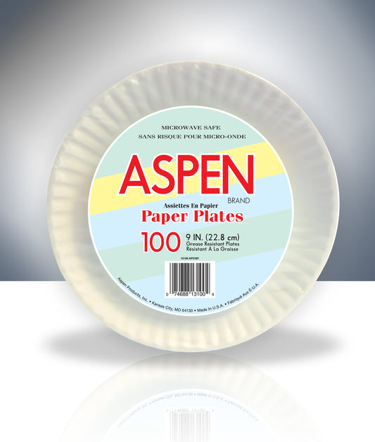 Aspen , Coated Paper Plates , 9"   White , 10 / 100 cs