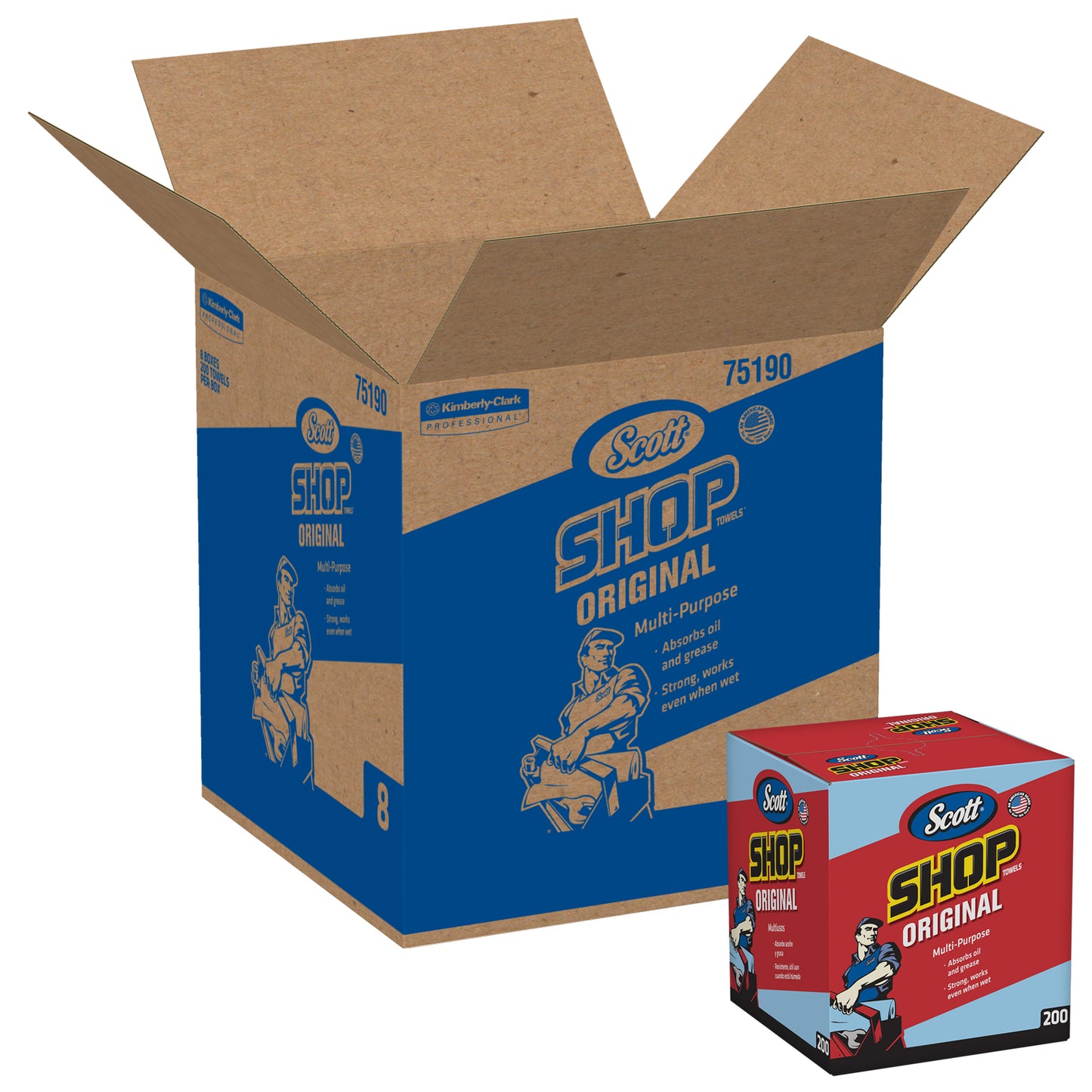 Kimberly Clark , SCOTT Shop Towels , Blue POP-UP Box , 8 / 200 cs