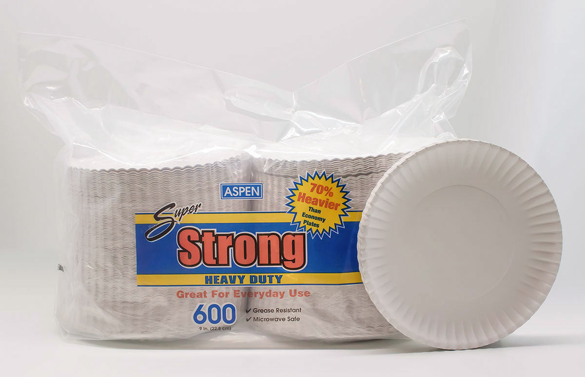 Aspen , Super Strong 15PT Plate , 9"   White Coated , 600 / cs