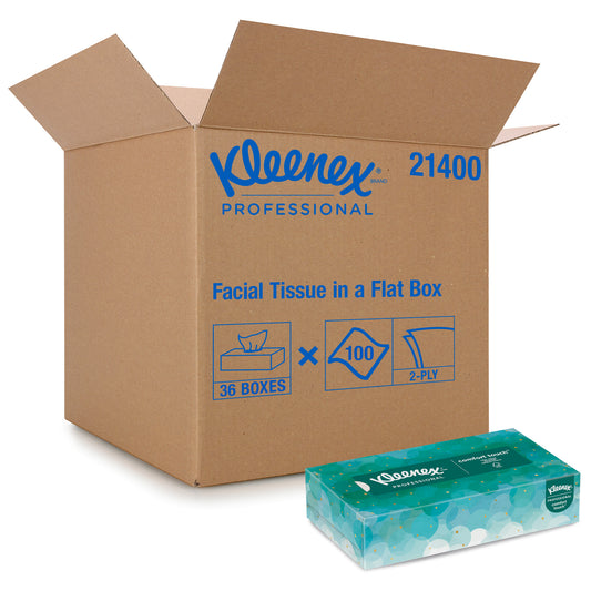 Kimberly Clark , Kleenex Facial Tissue , White 8.3" x 7.8" Flat Box , 36 / 100 cs