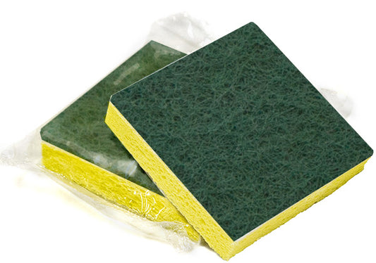 ACS , Hotel Size Med Scrub Sponge , 3 1/2 x 3 1/2 , Green / Yellow , 40 / cs