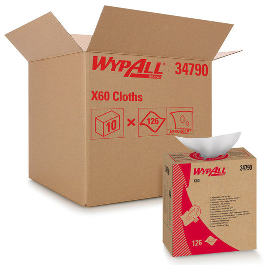 Kimberly Clark , WypAll X60 Cloths , White 8.34" x 16.8" Pop-Up Box , 10 / 126 cs