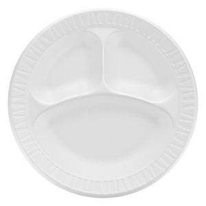 Dart , Foam Plate Non-Laminated Plate , 10 1/4" 3 Comp  White , 4 / 125 cs