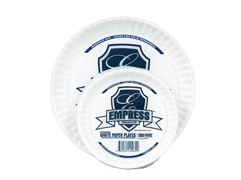 Empress , Uncoated Paper Plate , 6" White , 10 / 100 cs