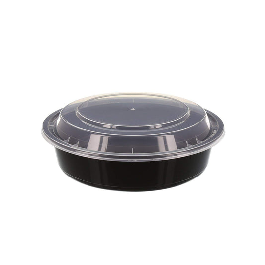 Tripak , 7" Round Microwaveable Container , Black Base  Combo Pack 24oz , 150