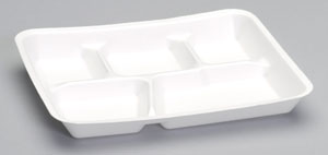 Genpak , 5 Compartment Serving tray , 10-3/8"x8-3/8x1-3/16 White Foam , 4 / 125 cs