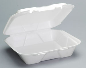 Genpak , Large 1 Compt Hinged Container , 9-3/16"x9-9/16"x2-21/32" White Foam , 2 / 100 cs