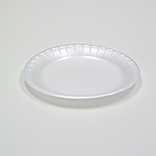 Pactiv , 9" White Foam Dinner Plate , Non-Laminated , 500 / cs